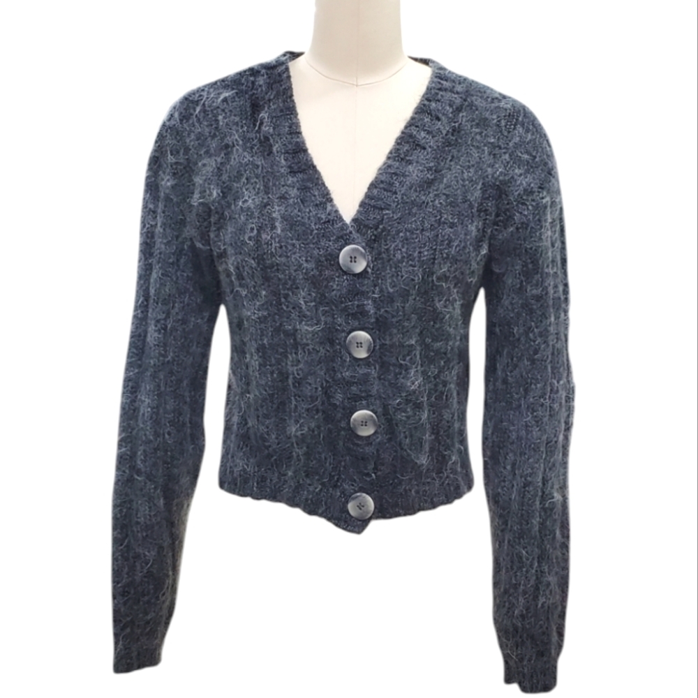Vintage Y2K Glory US cropped cardigan sweater women's medium gray mohair blend